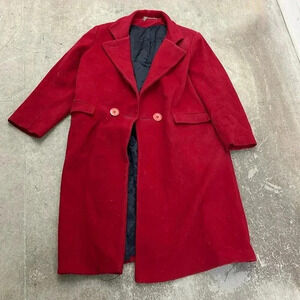 Long red virgin  wool pea coat